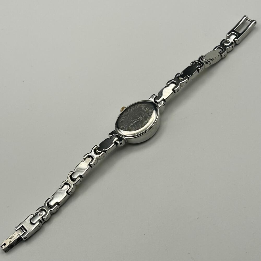 Bulova Two Tone Crystals Mother Pearl Dial Women’s Watch Working New Battery - Picture 5 of 8
